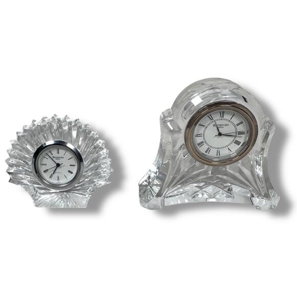 Waterford Crystal Abbey Small Mantel Clock & Shell Desk Clock Clear Lot of 2 - Picture 1 of 11